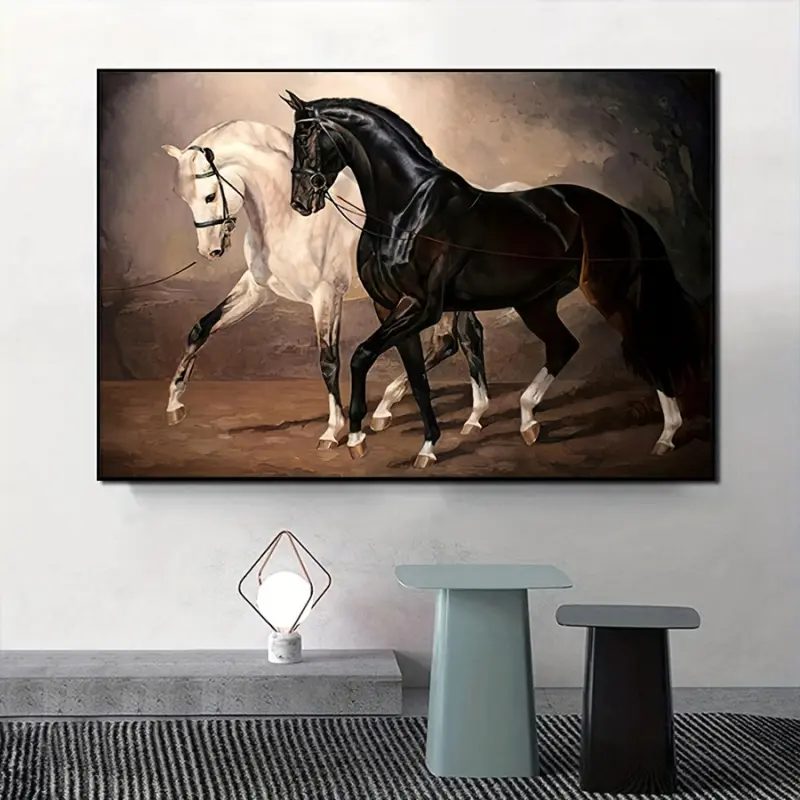 1pc Elegant Black and White Horse  on Canvas - Vintage Style, Matte Finish,  Living Room, Office - Ideal Gift for Horse Enthusiasts, Horse Lover Gifts