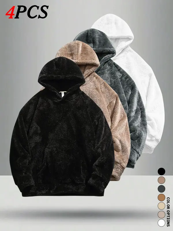 Men’s Hooded Plush Sweatshirt Multi-Pack for Autumn/Winter – Loose Fit, Casual & Versatile Long-Sleeve Top for Everyday Wear and Going Out