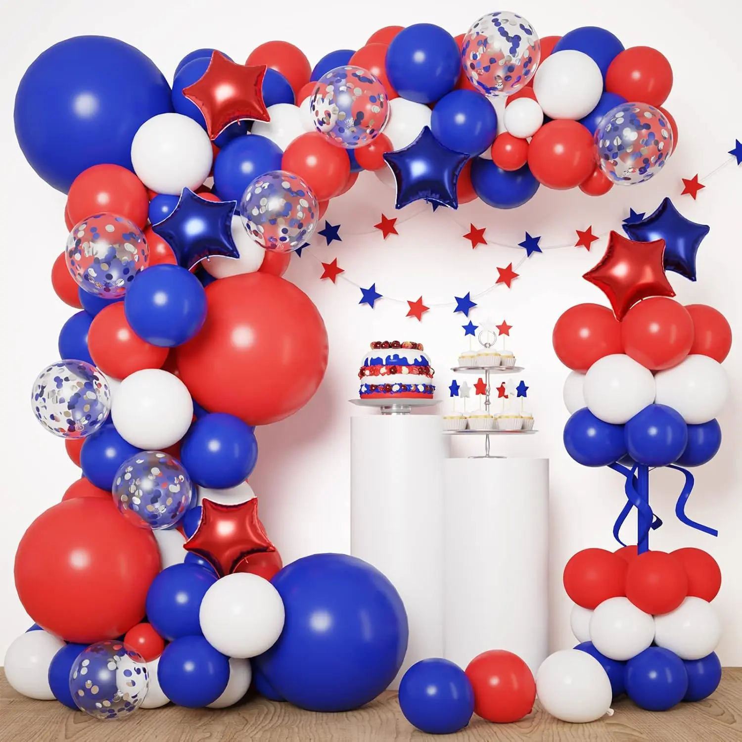160pcs Red White and Blue Balloons Garland Arch Kit, Baseball Balloons Arch, 4th of July Graduation Birthday Wedding Nautical Patriotic Baseball Theme with Star Foil Balloons