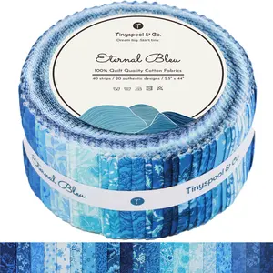 Tinyspool & Co. Eternal Bleu Twirlie Roll Quilting Fabric Strips 40 Assorted Bundle Soft 100% American Cotton OEKO-TEX Certified for Quilting Crafting Sewing Home Decor Purse Making