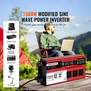 12V to 110V Solar Inverter Red - Digital Display with Multiple Charging Ports