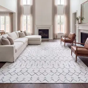 Leila Moroccan Diamond Trellis, Ultra-Soft Machine-Washable Rug with Non-Skid Backing, Non-Shedding, Velvet Luxury Feel for Living Room, Dining Room, Bedroom