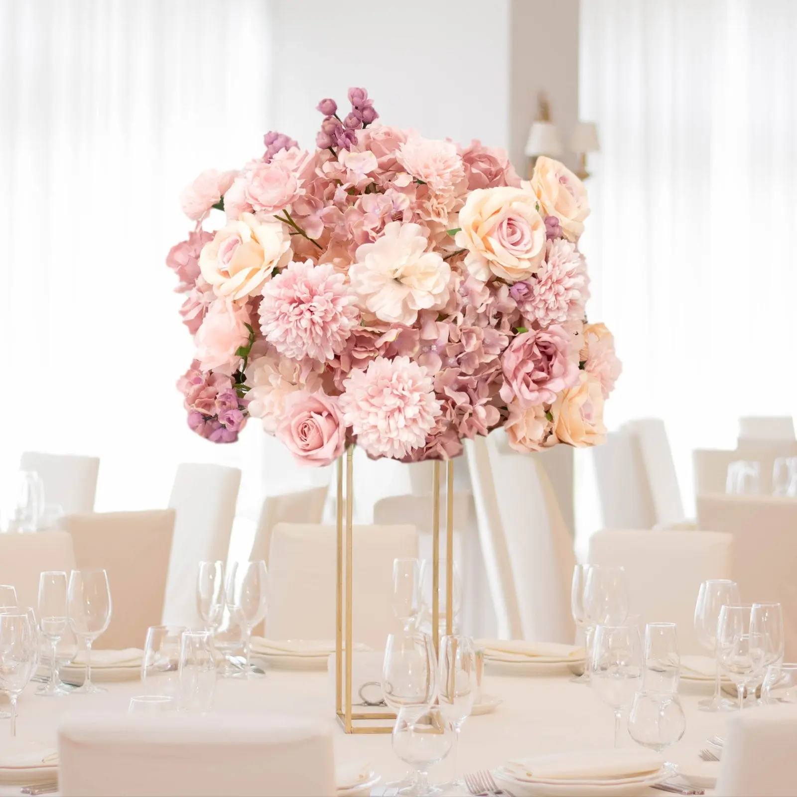 22 in Decorative Silk Floral Centerpiece - Dusty Rose Artificial Rose+Chrys Blooms, Hydrangea Flower Ball Bouquet for Event Decor, Wedding Home Decor