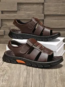 Men's Large Size Sandals Summer Casual Beach Shoes, Non Slip Walking Shoes, Fashionable Anti-Slip Waterproof Velcro Slippers, Artificial Leather Medium Width, Footwear For Beach