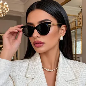 Vintage Cat Eye Sunglasses Unisex Trendy Slimming Sunglasses Travel Fishing Special Full Frame Black PC Lenses