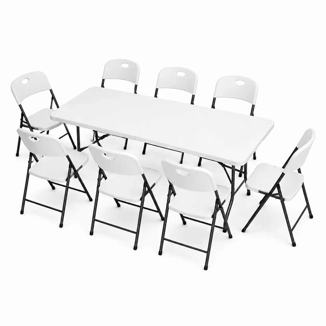 6FT / 36in Folding Table and Chairs Set for 8 Heavy Duty Fold-in-Half Plastic Dining Table with Carry Handle & 4 / 6 / 8 Folding Chairs, Portable Indoor Outdoor Table Set for Party, Camping, BBQ