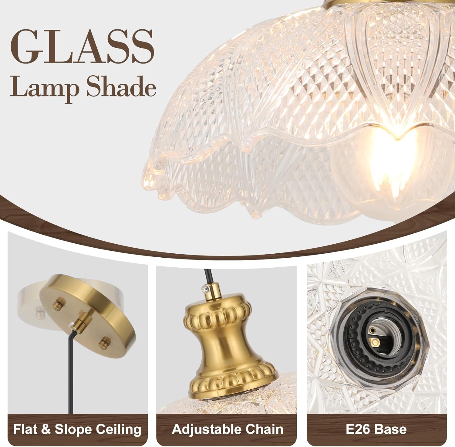 Island Pendant Lights for Kitchen, Clear Glass Pendant Light Fixtures, Modern Farmhouse Hanging Light for Kitchen Island Sink Dining Room Bedroom Cafe Bar, E26 Base (Transparent, 1 Pack)