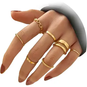 Gold Knuckle Rings Set for Women Snake Chain Stacking Ring Vintage BOHO Midi Rings SIze Mixed