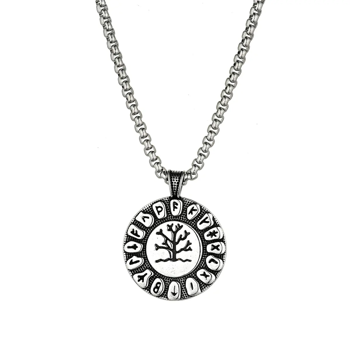 OIDEA Men's Viking Odin Compass Pendant Necklace, Tarnish-Proof Stainless Steel Collectible Jewelry for History Enthusiasts, 22 Inch Chain, Collectibles, Rune Motifs, Daily Wear, Male