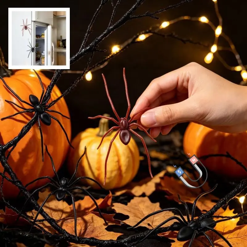 [Back to School]5 pcs Spider Fridge Magnet, Fun Spider Pattern Decoration, Removable Indoor & Outdoor Magnetic Stickers for Refrigerator, Garage Door, Vehicle-MM1
