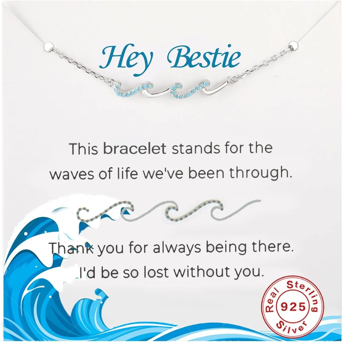 925 Sterling Silver Wave Bracelet for Women - Friendship Bracelets, Best Friend Gifts for Birthday, Graduation, BFF, Valentine's Day(Gift)