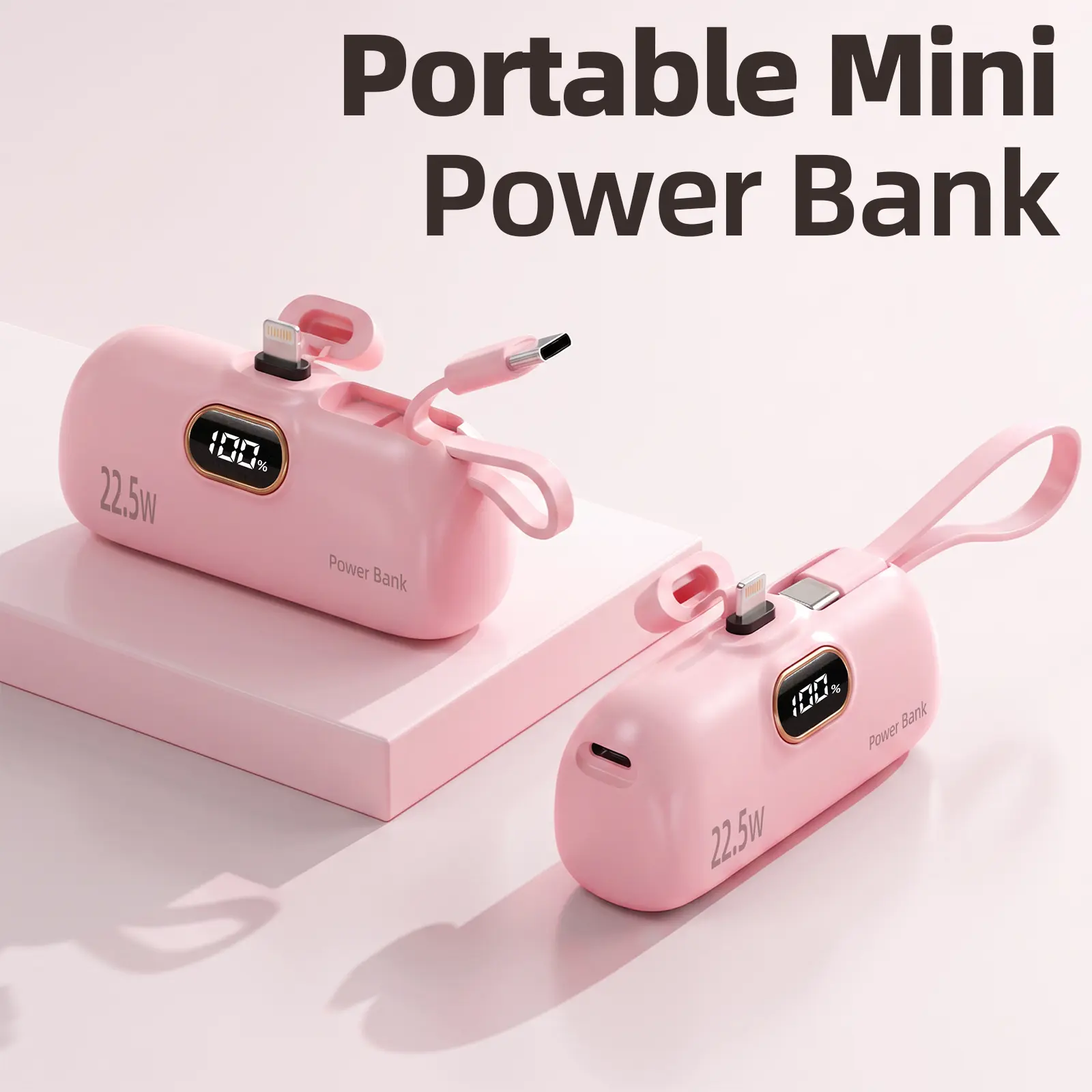 5000mAh Ultra Mini Portable Charger Power Bank - 22.5W PD  Charging Mobile Accessory, Dual USB Type-C & Lightning Output, Lightweight Built-in Li-ion Cells for Mini Travel Products, On the Road EDC Gear Everyday Carry