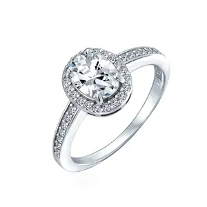 2CT Halo Oval Solitaire Promise Engagement Ring Thin Band Sterling Silver Elegant Ring Bridal Ring Set