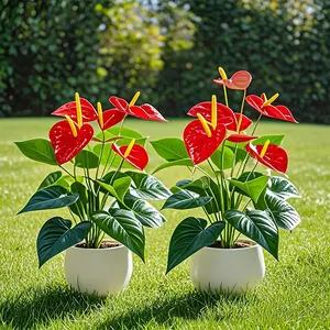 Realistic Artificial Flowers and Leaves Christmas Plant Set, Realistic Fake Plant, Indoor Outdoor Decor for Weddings Gardens Homes Festivals, House Plants Decor, Includes No Flower Pot