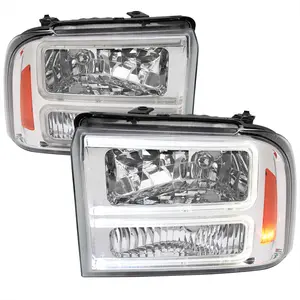 2005-2007 Ford F-250/F-350/F-450/F-550 Super Duty Dual LED C-Bar Factory Style Headlights (Chrome Housing/Clear Lens)
