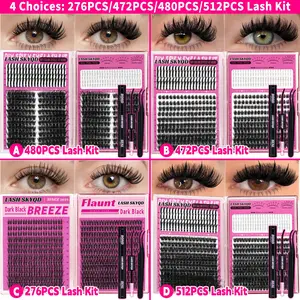 512pcs/480pcs D Curl Lash Clusters Kit, Mega Volume Lashes, Bottom/Spike/Mega/Cat Lashes 3D Effect False Eyelash DIY Individual Clusters Lash Kit, Kit With Bond&Seal Tweezers, DIY at Home Easily, Easy Apply for Makeup Daily