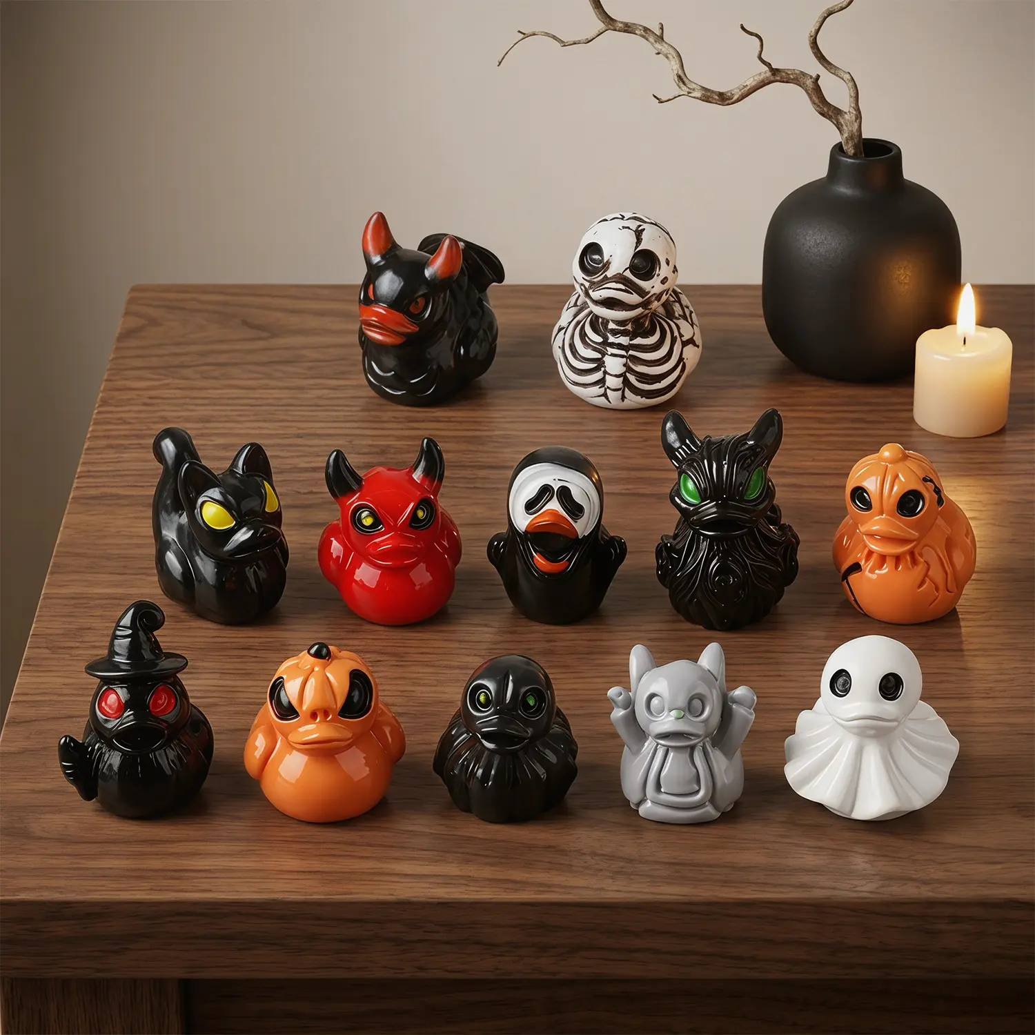 12PCS Multicolor Plastic Halloween Mini Duck Figurines - Devil, Ghost, Skull Designs, Cute Spooky Home Decor Ornaments, Desktop Dollhouse DIY Craft Supplies, Halloween Party Favors Gifts, Decoration