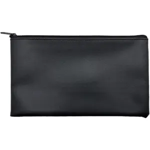 Zippered   Deposit Bag, by Better Office Products, PU Leather  and  Utility Pouch  Envelopes with Zipper (Black)