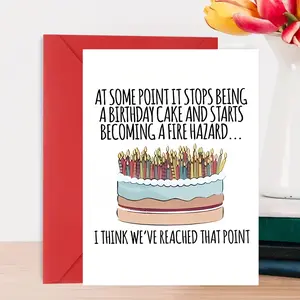 1 Piece - "Birthday Cake Fire Hazard" Birthday Card | Hilarious Over-Candled Cake Illustration, Playful Sarcastic Message, Vibrant Design, Premium Paper + Stylish Red Envelope. Perfect Funny Gift for Milestone Birthdays—A Cheerful, Relatable Keepsake for