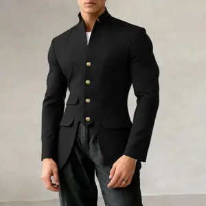 INCERUN Menswear Basic Long Sleeve Blazer, Spring/Summer Men's Fashion Stand Collar Design, Asymmetric Hem, Premium Fabric