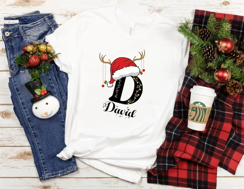 Monogrammed Family Christmas Shirt, Family Christmas Name Shirt, Personalized Christmas Family T-Shirt, Custom Christmas Shirt With Name, Cotton Maroon Womenswear Black
