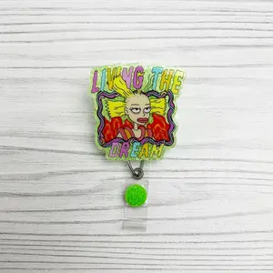 Living The Dream Badge Reel | Funny Badge Reel | Cute Badge Reel | RN CNA Gift | Glitter Badge Holder | Sarcastic Badge Reel | Snarky