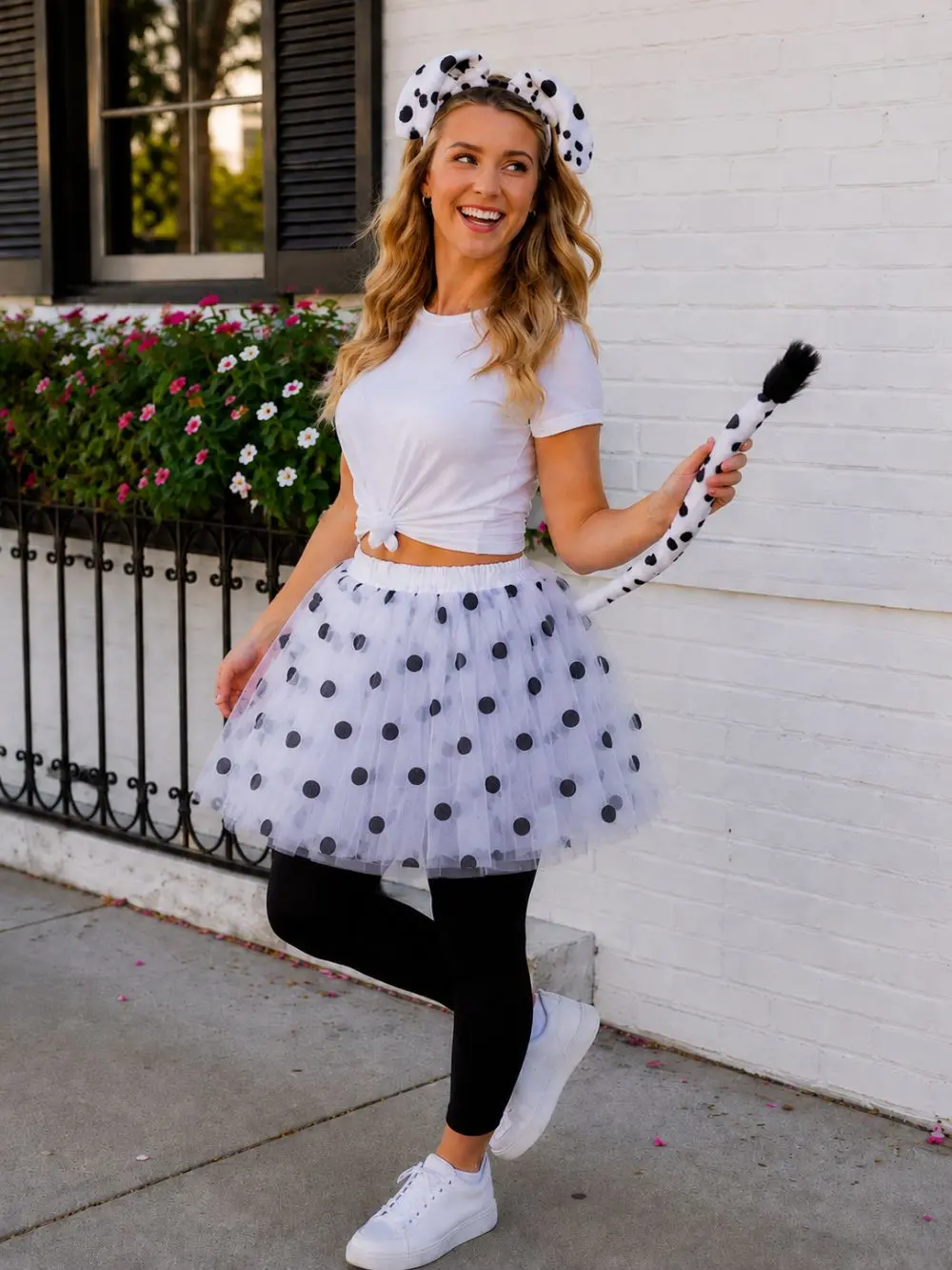Dalmatian Costume Set for Adults & Plus Size – Tutu Skirt, Tail & Ears Headband – Cute Dog Outfit for Halloween & Cosplay