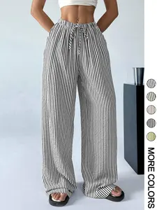 Women's Striped Print Drawstring Waist Pants, Casual Comfy Wide Leg Trousers for Daily Wear, Ladies Bottoms for All Seasons