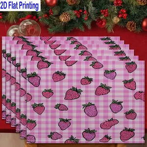 1PC/4Pcs/6Pcs 2D Flat Printed Pink Strawberry Plaid Summer Pattern Table Mats, Placemats, Heat-resistant Kitchen Table Mats, Home Restaurant Table Mats, Outdoor Picnic Table Cloth Mats, Etc