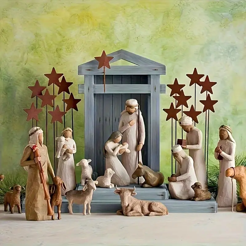 New Vintage Resin Nativity Set 10-Piece Religious Figurines Hand-Painted Christmas Nativity Scene Biblical Figures for Holiday Wedding Gift Decor Ideal for Prayer Room - Suitable for Thanksgiving Christmas Hanukkah Easter Independence Day B Ornaments