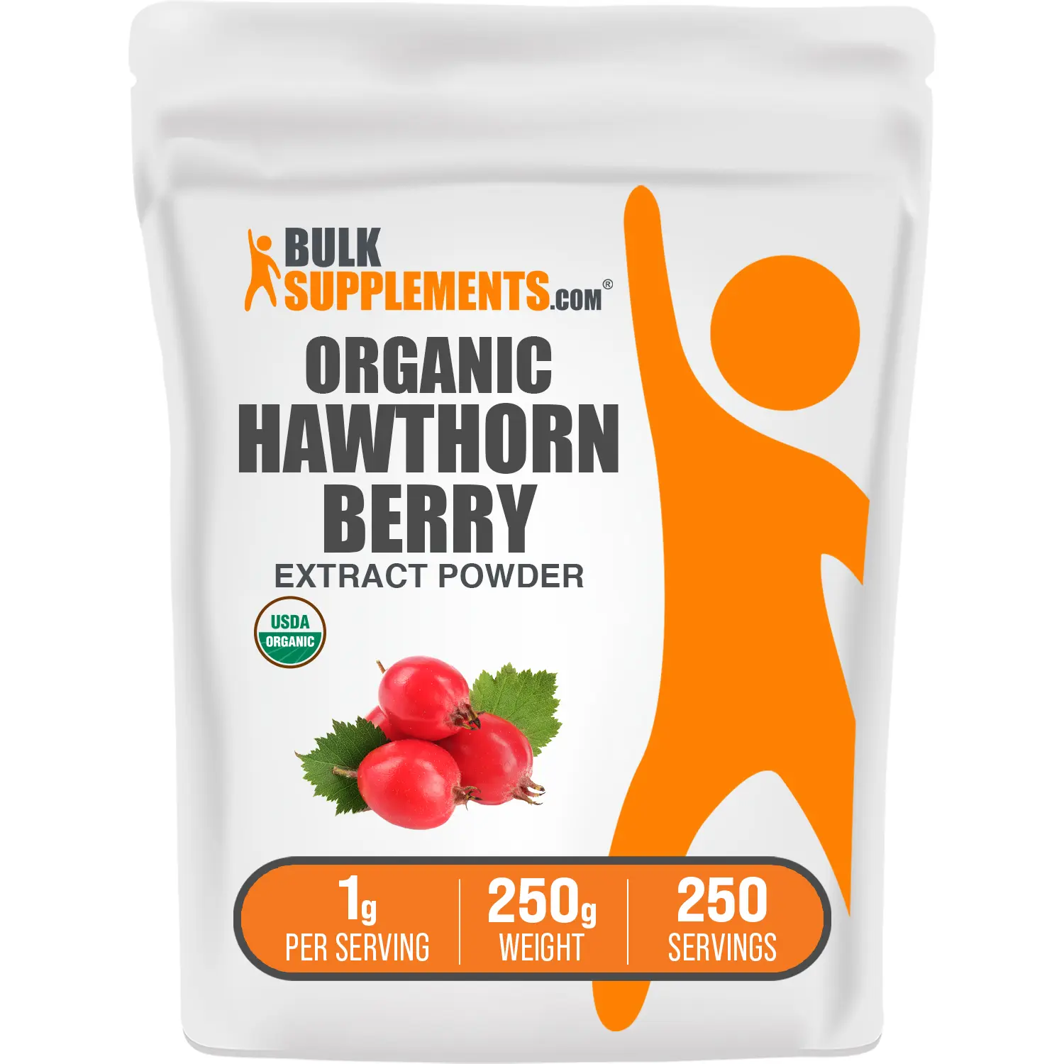 BulkSupplements Organic Hawthorn Berry Extract Powder - Sugar-Free, Gluten-Free, Antioxidant Nutrient, Digestion Healthcare, Single Bag Self Care Product Dietary Supplement - 250g, 1g per Serving