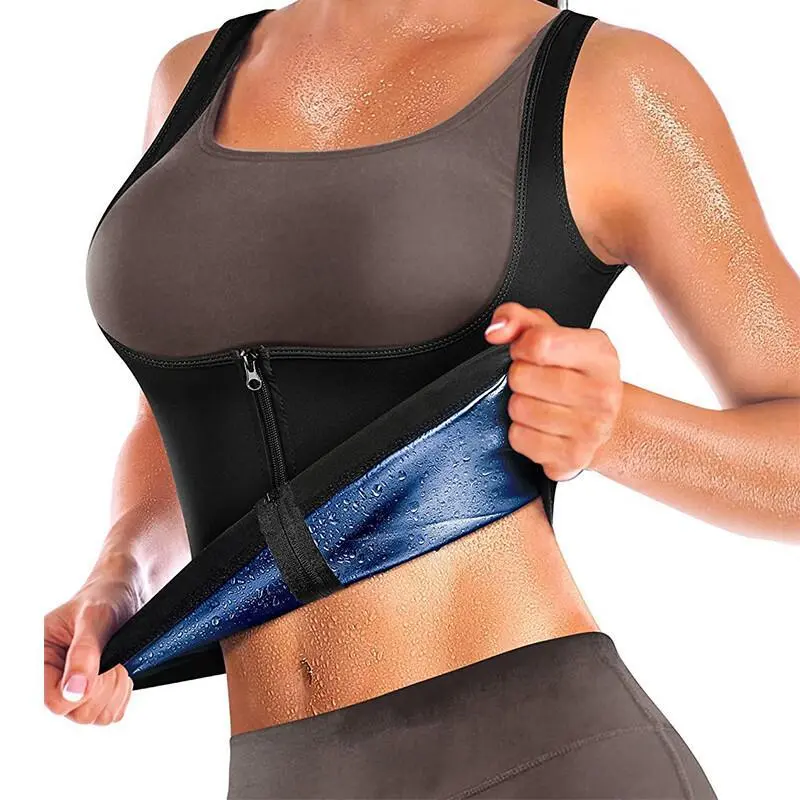 Women's Compression Sweat Vest Shapewear Workout - Minimalist Zipper Tank Top with Tummy Control for Fitness Sessions