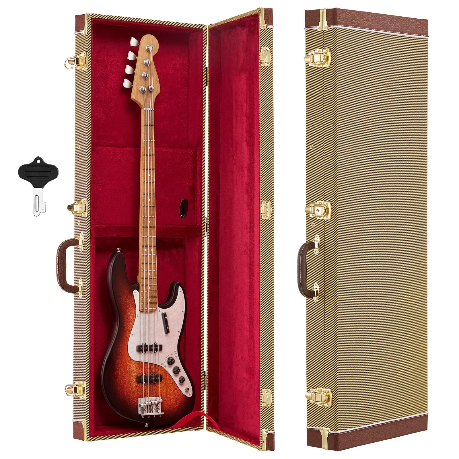 VEVOR Electric Guitar Hard Case, 41.3 Inch, Rectangle Wooden Hard-Shell Protective Carrying Case, with Lock Latch, Padding, Accessory Compartment, Key, for 39 Inch Tele/ST Electric Guitars, Yellow