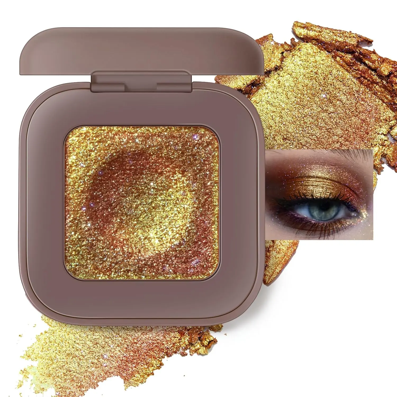 Noerrors Duochrome Bronze Brown Gold Silver Glitter Eyeshadow Palette, Holographic Rich Color Shimmer Metallic Eye Shadow, Multichrome Color Shift Sparkle Iridescent Eye Brightener Fairy Makeup#012