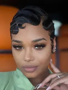 Pixie Cut Curly Wave Finger Wave Wig for Women 13x4 Transparent Lace Frontal Wig Halloween Wig Glueless Frontal Wig Curly Wigs Glueless Ready To Wear Wig Glueless Human Wigs