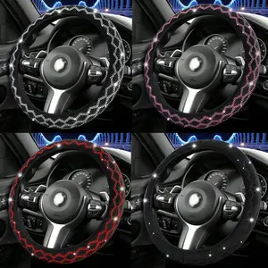 Blingbling Car Vehicle Steering Wheel Cover with Rhinestones, Automotive Steering Wheel Decor, Elastic No Inner Ring Wave Shape, Universal Fit for All Seasons, Women's Car Interior Accessories