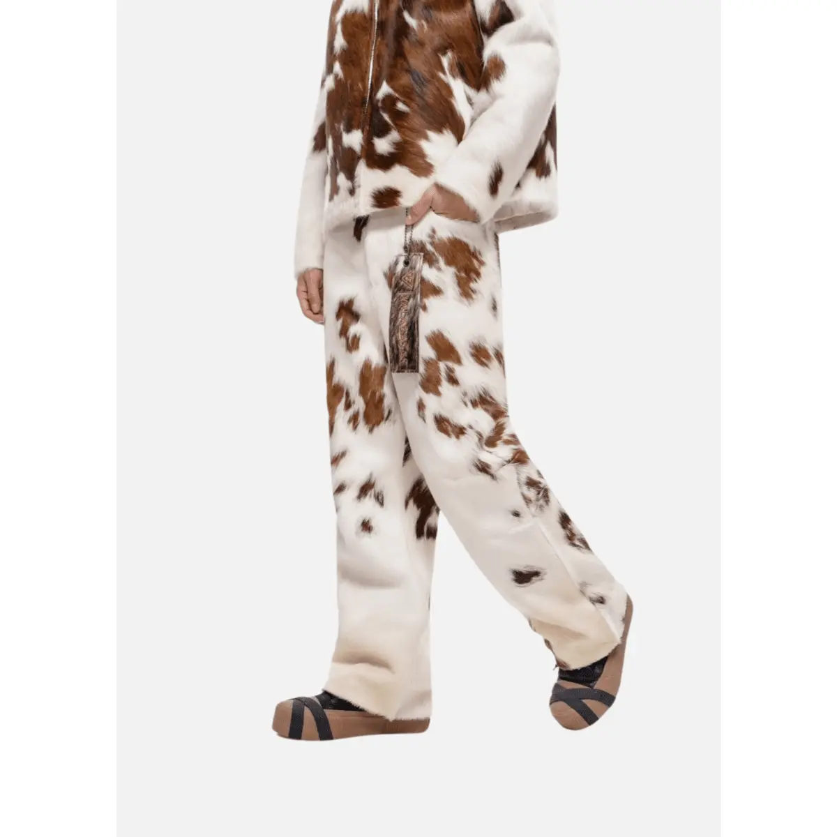 Women's Trotto 100% Cowhide Leather Bottom Garment - Brown & Cream, Breathable, Soft, Comfortable, Fashion-Fit Hip Pants for Everyday Wear, Streetwear Style, Easy Matching, Statement, Cowhide Print, Piece, Fashion-Fit Hip Piece