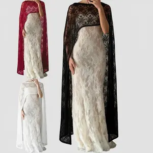 Women's Lace Long Poncho Fashionable Elegant Lightweight Solid Color Shawl Wrap for Evening Party