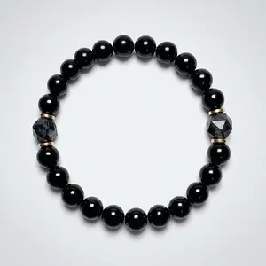 Black Obsidian & Black Tourmaline Bracelet for Protection & Manifestation, Natural Healing Crystal Beaded Bracelet for Men & Women, Energy Grounding Stone Jewelry Gift for Birthday, Anniversary