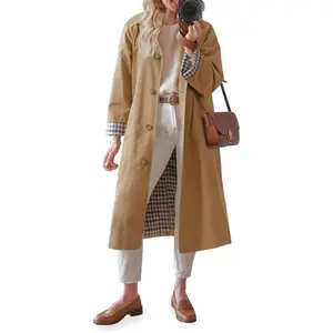 Womens Long Trench Coat Single Breasted Oversized Windproof Overcoat Fashion Outerwear