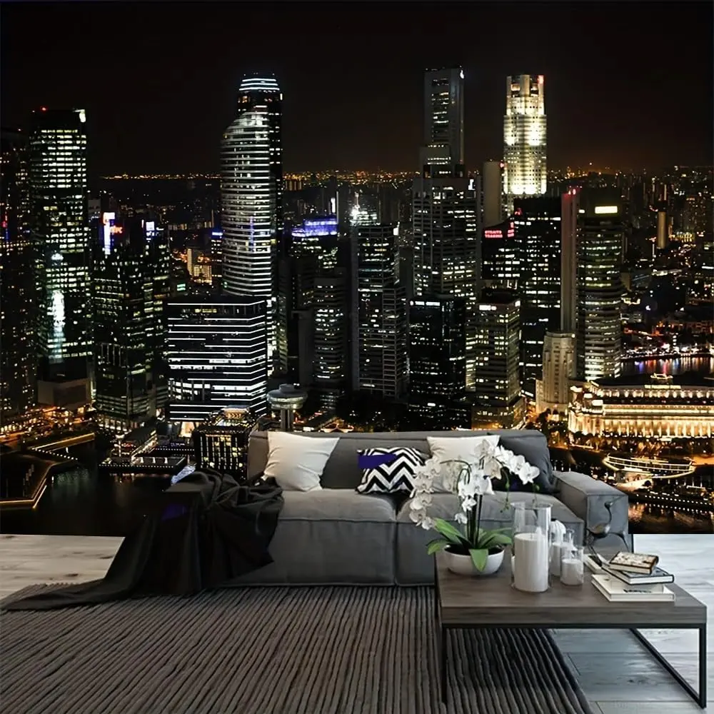 Polyester Colorful Punk City Night Street Architecture Print Tapestry - Home Decor Decoration, Wall Hanging for Living Room, Father's Day Gift for Daughter with Animal-Inspired Accents, Room Decor, Animals
