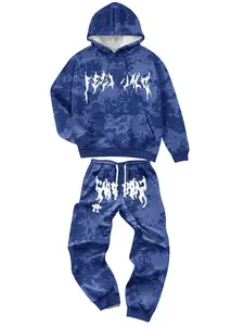Men's 2-Piece Male Clothing Set - American Streetwear Hoodie & Pants, Lightning Cross Print, Casual Outfit Set, Longsleeves, Slight Stretch, Detailed Pockets, Black Polyester Clothes
