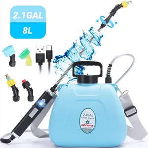 Garden Sprayer,GOCHIFIX 2.11 Gallon/8L Electric Backpack Sprayer with 4 Mist Nozzles,6 Spray Modes,Retractable Wand Adjustable Shoulder Strap for Lawn, Garden, Yard,Blue