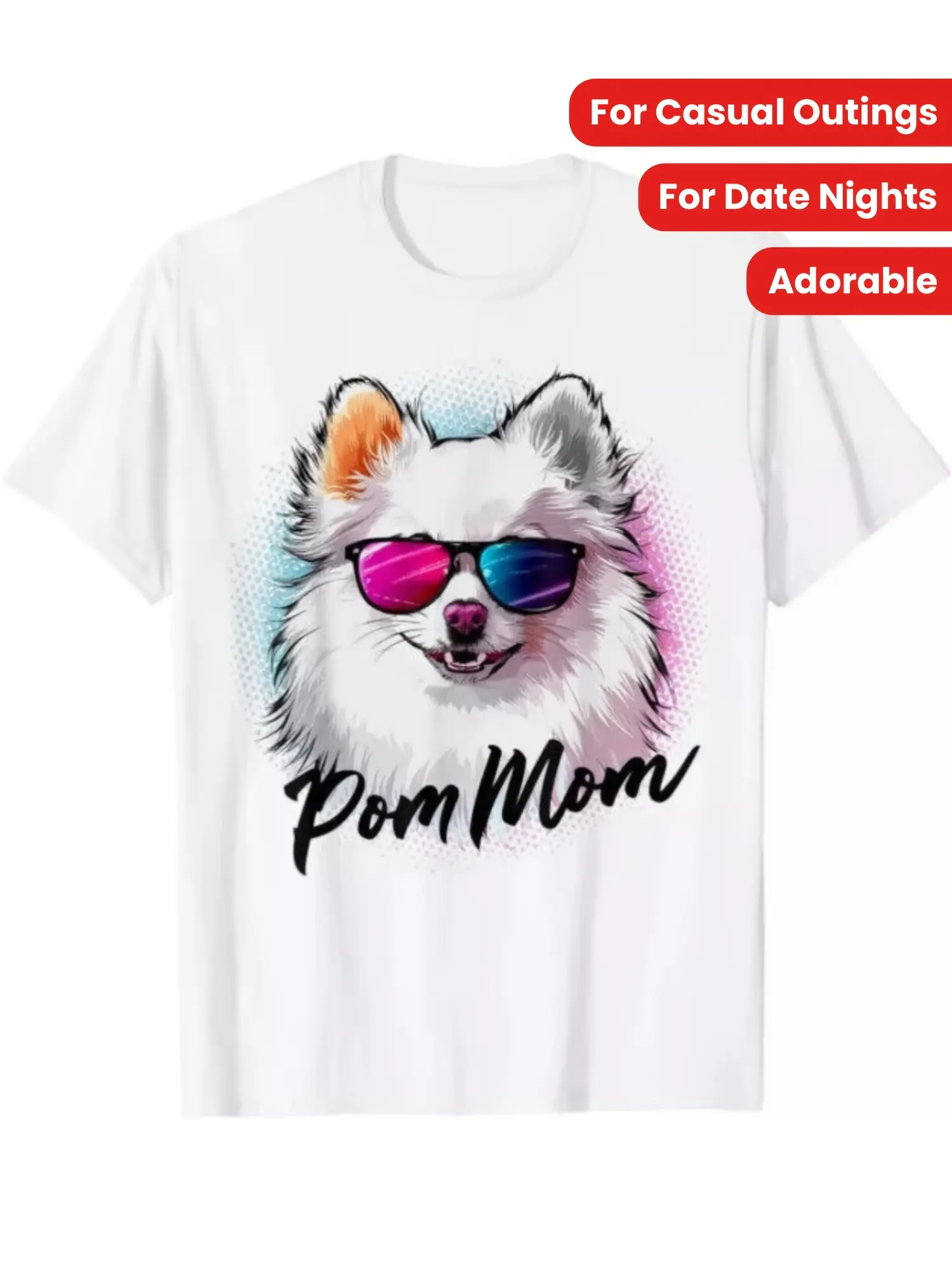 Retro Pomeranian Dog Mom Portrait Tee - 100 Cotton unisex soft cotton short sleeve t shirt, vintage graphic casual tee for men women teens, perfect birthday holiday gift for camping travel gym daily street  wear