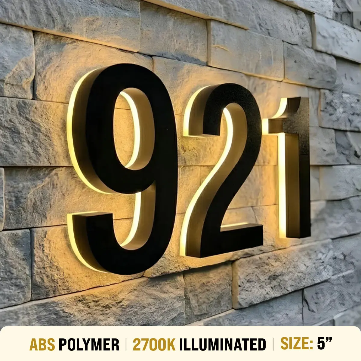 5 inch backlit house numbers - 2700k ABS Polymer - Waterproof 5 inch backlit house numbers - 2700k ABS Polymer - Waterproof