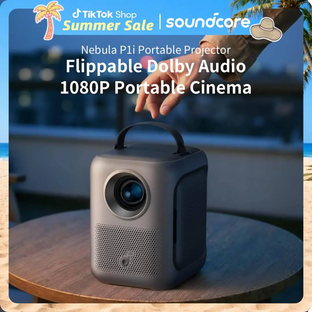 Nebula P1i Portable Projector with WiFi and Bluetooth by soundcore, Flippable Design, 1080P FHD, 380 ANSI Lumens, Auto Focus/Keystone, All-Glass Lens, Built-in Speaker #tiktokshopsummersale