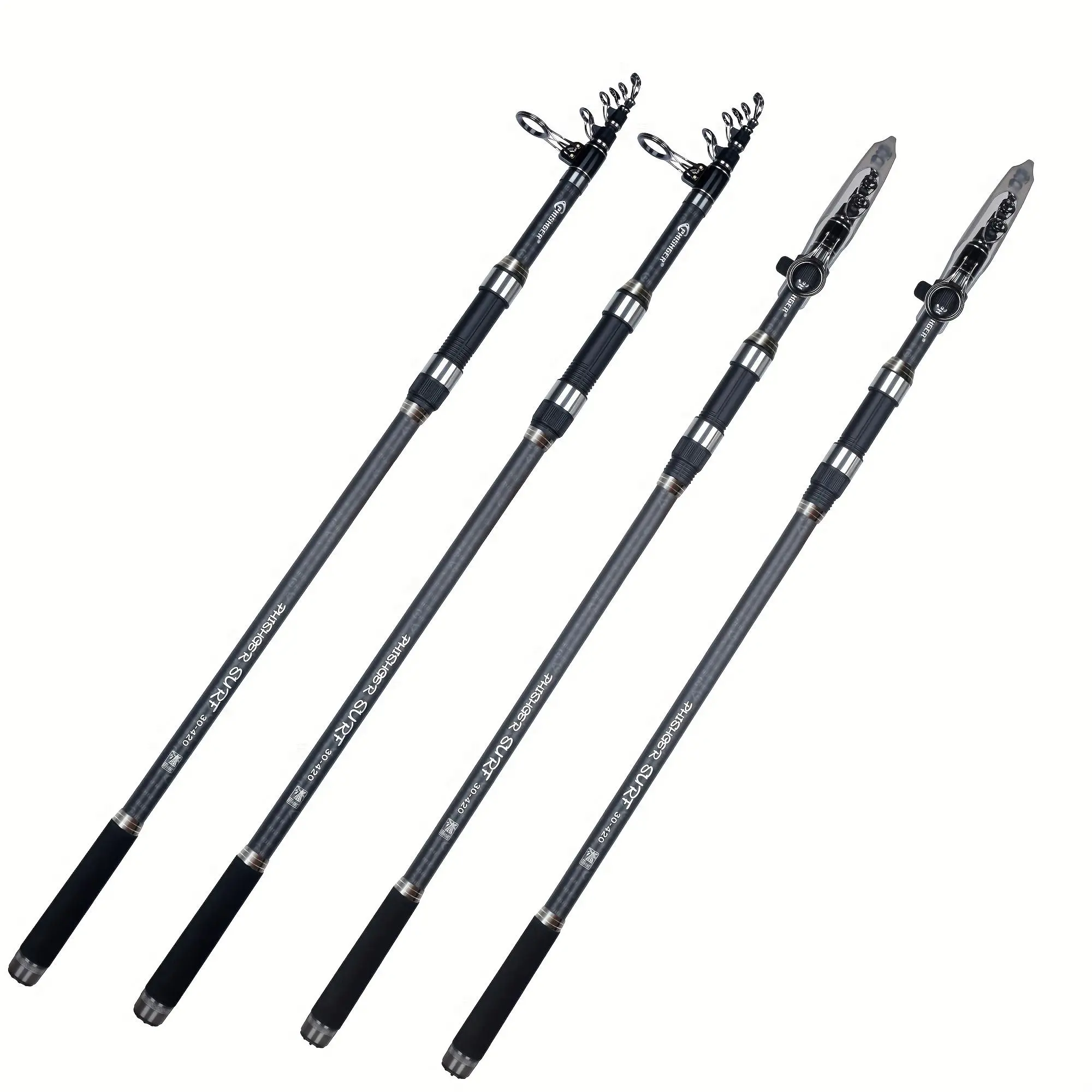 Carbon Fiber Telescopic Surf Spinning Fishing Rod and Reel Combo, 11.8-17.4ft 30T Heavy-Duty Portable Saltwater Pole for Long Cast Beach Fishing, Heavy-Duty Pole, Adjustable, And Reel Combo Surf Fishing Rods