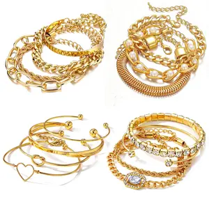 15Pcs/Set Golden Bracelets for Women,Multiple Layered Stackable Open Cuff Bangle,Adjustable Cuban Link Chain Tennis Bracelet Pack,Dainty Classic Aesthetic Jewelry,Christmas Party Gifts,Hand Tools Kits