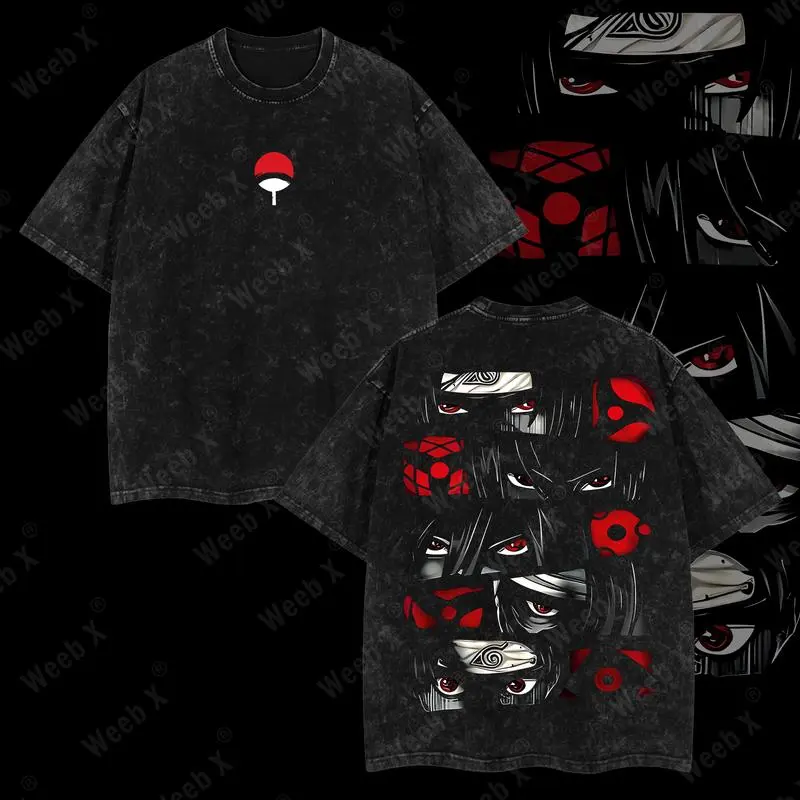 Naruto x Akatsuki Sasuke Itachi Madara Obito Shisui Double Printed Graphic Vintage Unisex Oversize Anime Manga Washed Heavyweight Gift For Anime Fan anime merch Retro Double-Sided Water Wash T-Shirt