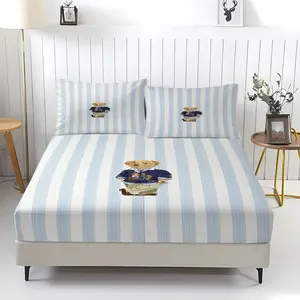 3 Piece Set of COOL BEAR Non Fading Fitted Sheet,Fashionable Bear Printed,Includes 1 Bed Sheet and 2 Pillowcases,Comfortable Bedding Set,Non slip Dust Cover Suitable for Bedroom Decoration